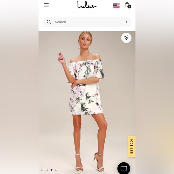 Lulu’s Dream of You Ivory Floral Print Off the Shoulder Shift Dress- size Small - Picture 1 of 6